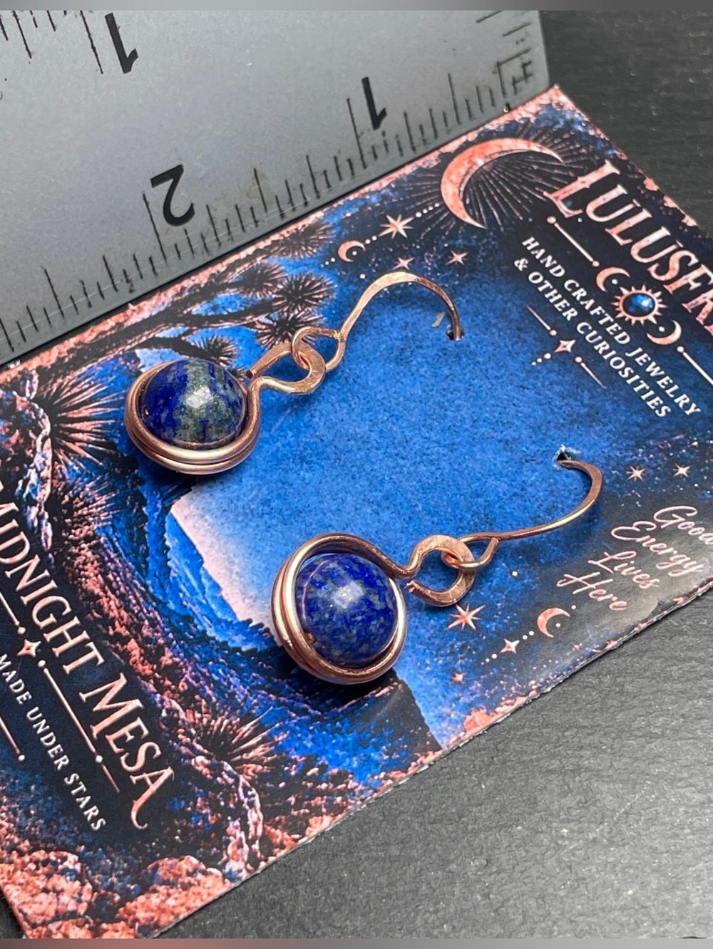 Artisan Blue & Gold Round Drop Earrings - Picture 5 of 8